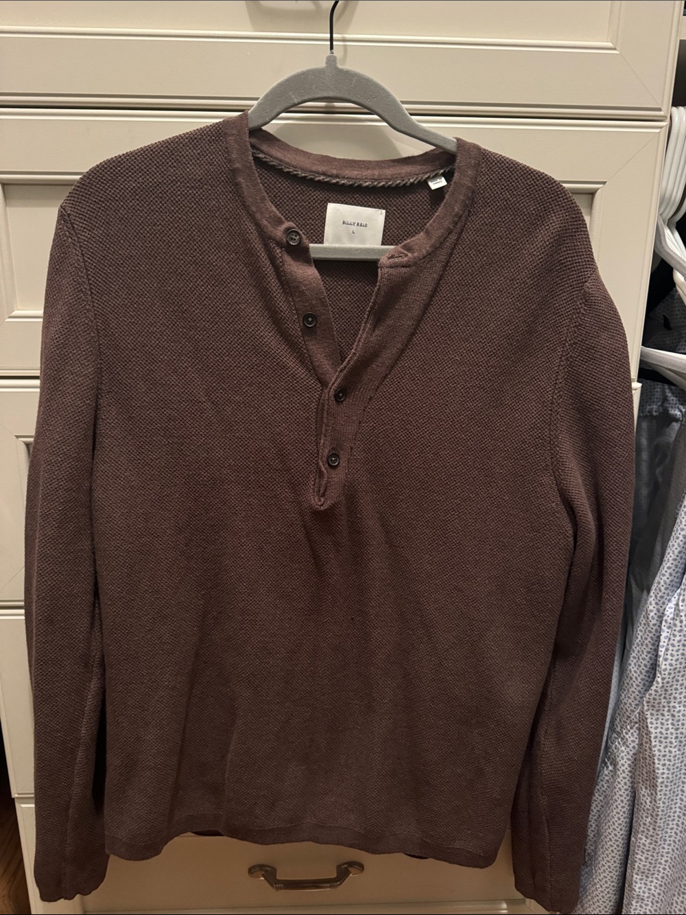 Billy Reid Slub Tuck Henley Sweater in Brown
